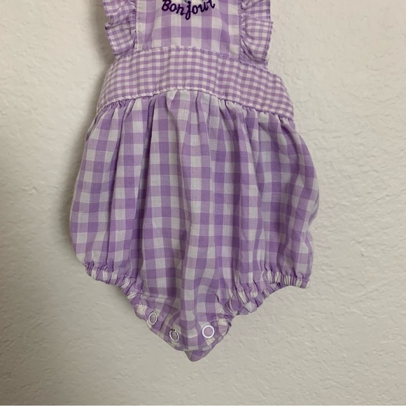 Vintage Baby Ruffle Bottom Romper Purple Gingham Sunsuit Floral Bon Jour - Picture 6 of 14